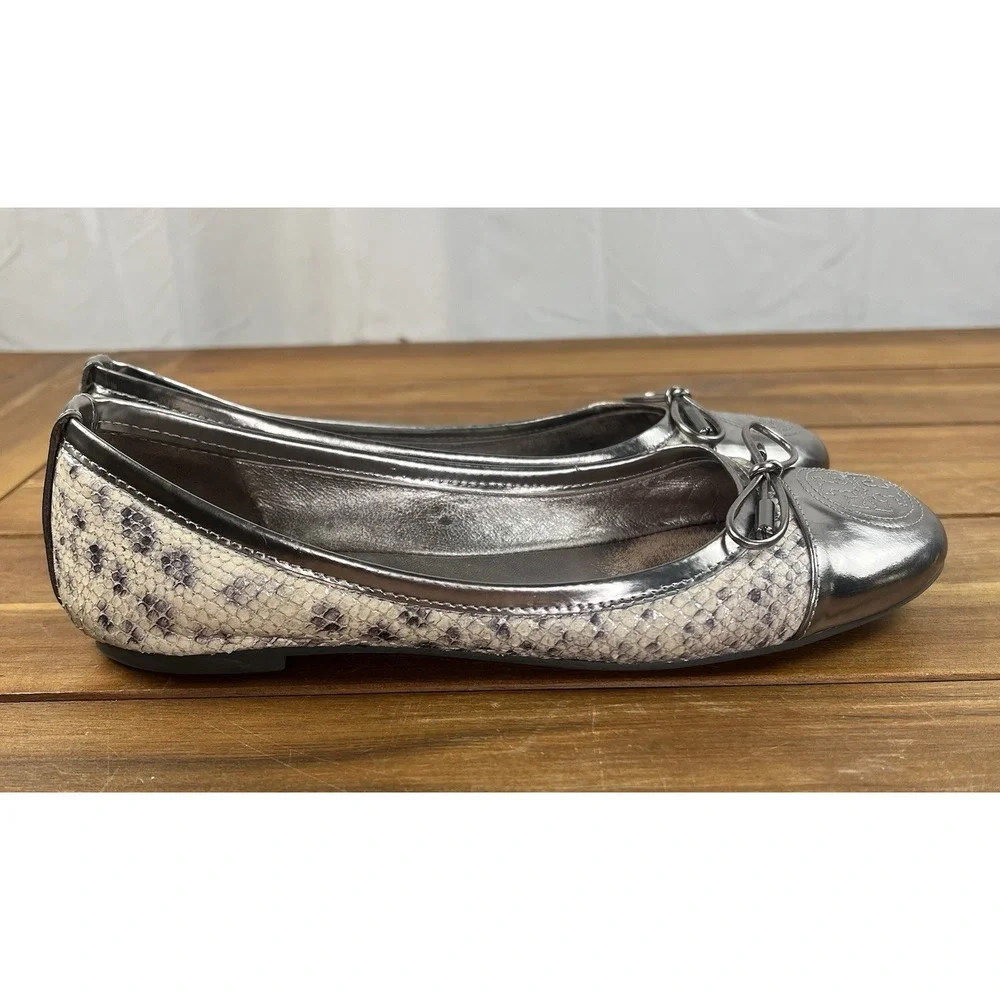 Tory Burch Snakeskin Print SZ 8 Women's Leather Cap-Toe Flats Shoes